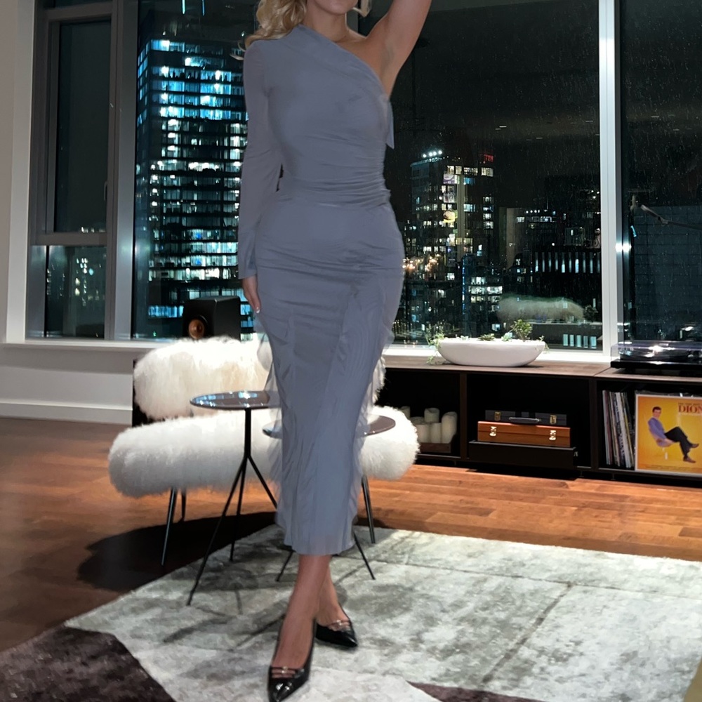 Zara Gray One-Shoulder Bodycon Cocktail Dress